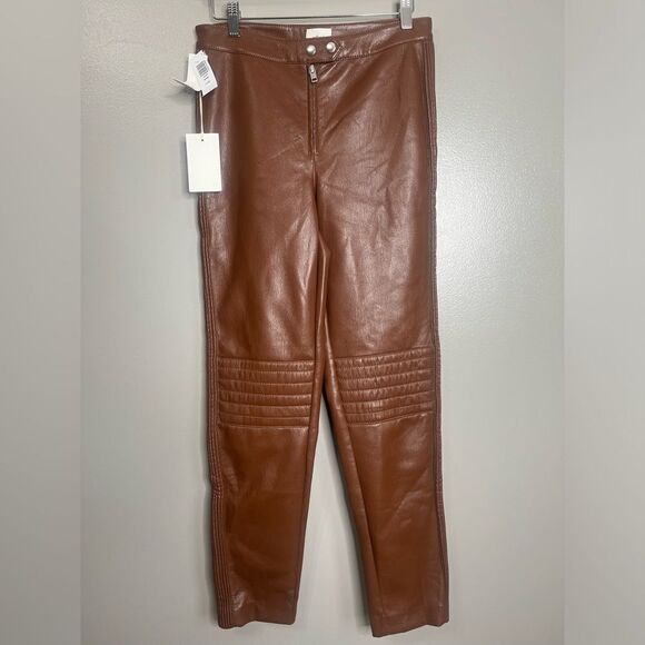 Aritzia Wilfred nord cognac pants size 6 vegan leather moto style night out - Picture 5 of 8